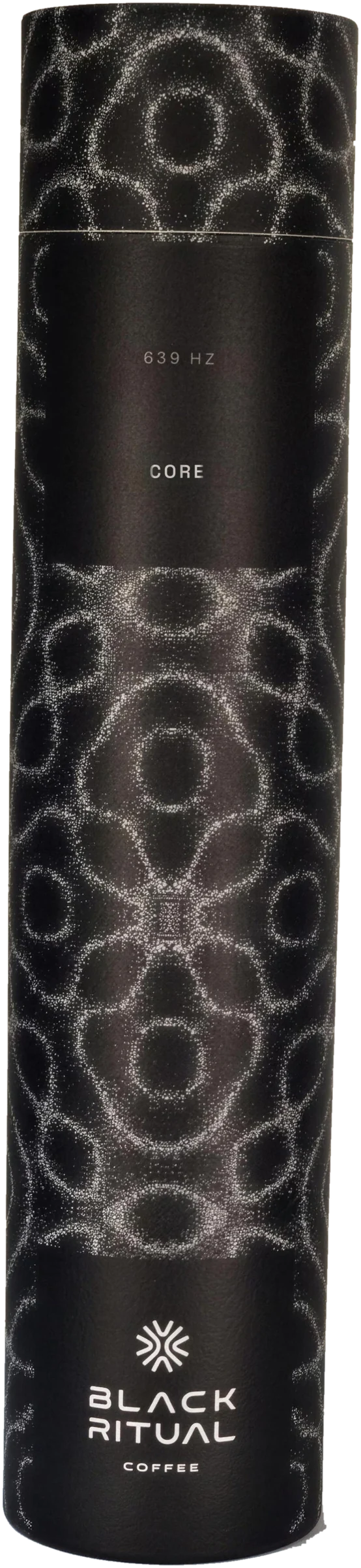 Black Ritual CORE 639 Hz tube, matte black with Chladni figure